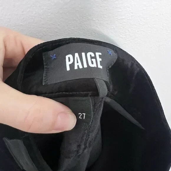 PAIGE Lou Lou Velvet Flare Pants Black Overdye Size 27 - Picture 7 of 9